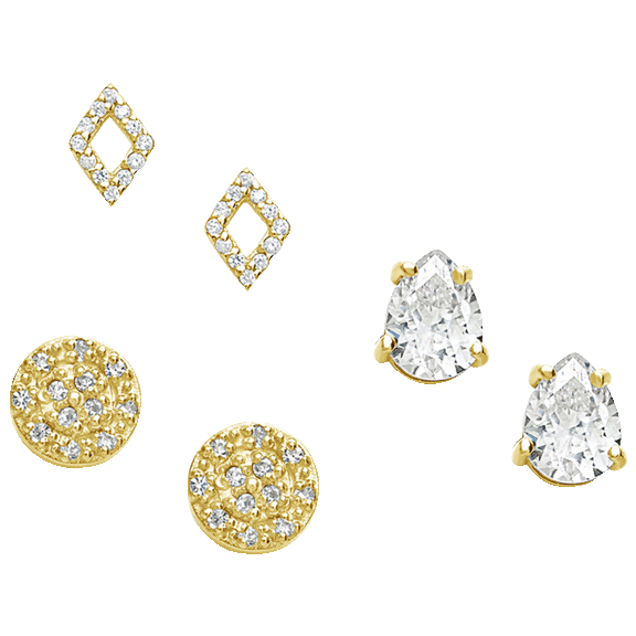 3-Pack: Rox & Rose Sterling Silver Cubic Zirconia Geo Stud Earring Set