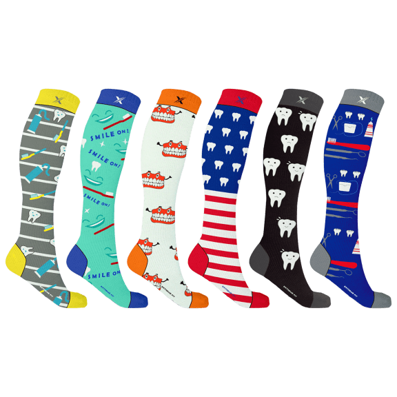 6 Pack: Extreme Fit Dentist Themed Pain-Relieving Socks