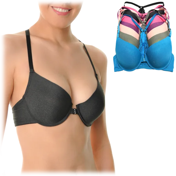 6-Pack: Angelina Wired Front Closure Bra with Lace Racerback
