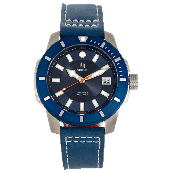 Shield Shaw Leather-Band Men's Diver Watch with Date