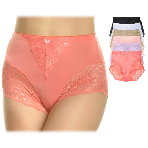 6-Pack: Angelina High Waist Light Control Briefs with Lace Accent Detail