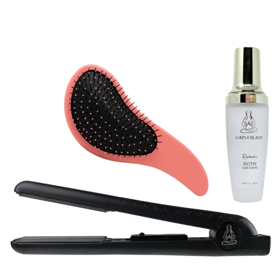 Supreme 1.25" Flat Iron + Biotin Hair Serum + Wet Detangle Brush