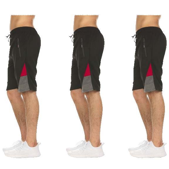 3-Pack: Nextex Men's Moisture Wicking Shorts with Zipper Pockets