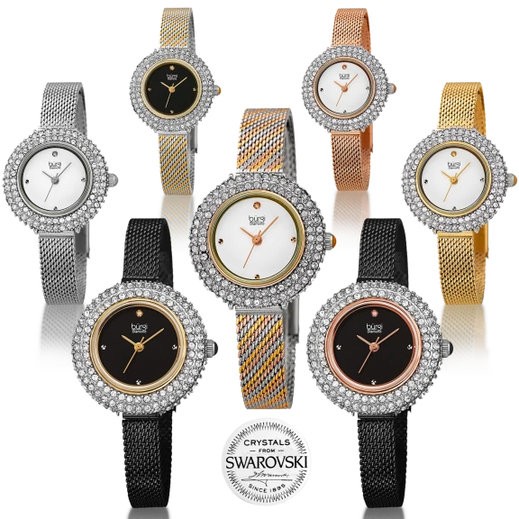 Burgi Diamond Accented Fine Mesh Watch with 150 Swarovski Crystals