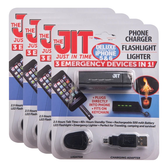 4-Pack: JIT 3-in-1 Charger, Flashlight & Lighter Keychain
