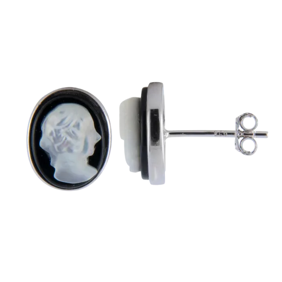 Cameo Stud Earrings in Silver