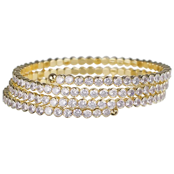 Kenneth Jay Lane 12 CTTW Round Coil Triple Wrap CZ Bracelet