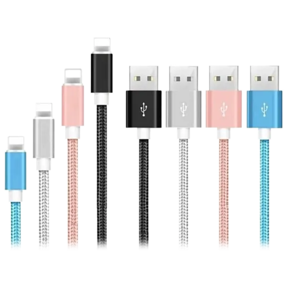 4-Pack Heavy Duty 6ft Braided Lightning Cables (Assorted Colors)