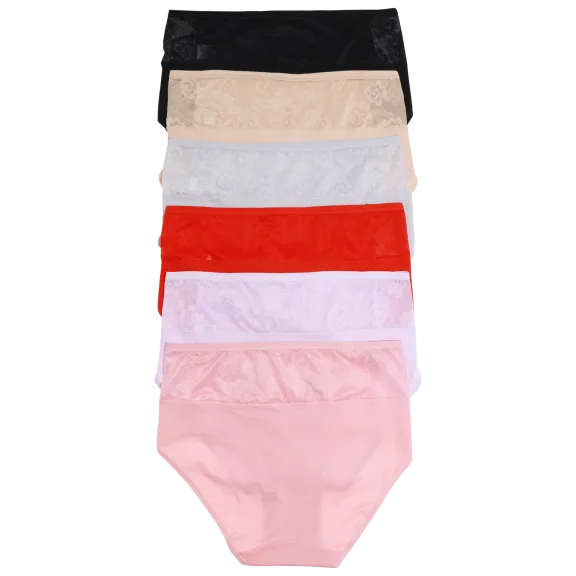 6-Pack: Angelina Cotton Hiphugger Panties with Floral Lace Waist Panels
