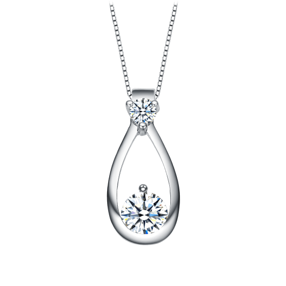 RelavenO Elegant Rhodium Plated Cubic Zirconia Open Pear Pendant Necklace