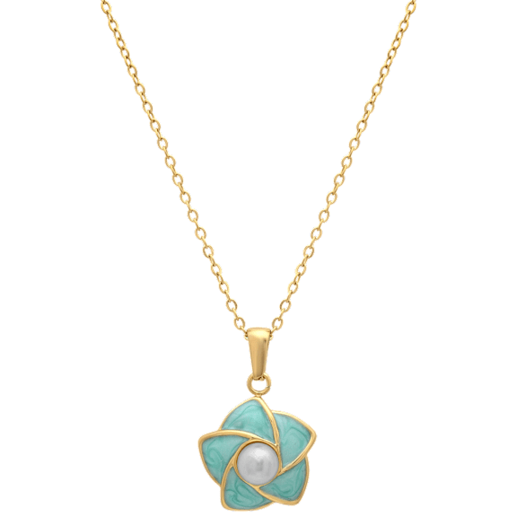 Saffron Flower Pendant Necklace with Mother of Pearl Center