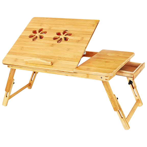 Bamboo Adjustable Laptop Desk with Cooling Fan and Drawer
