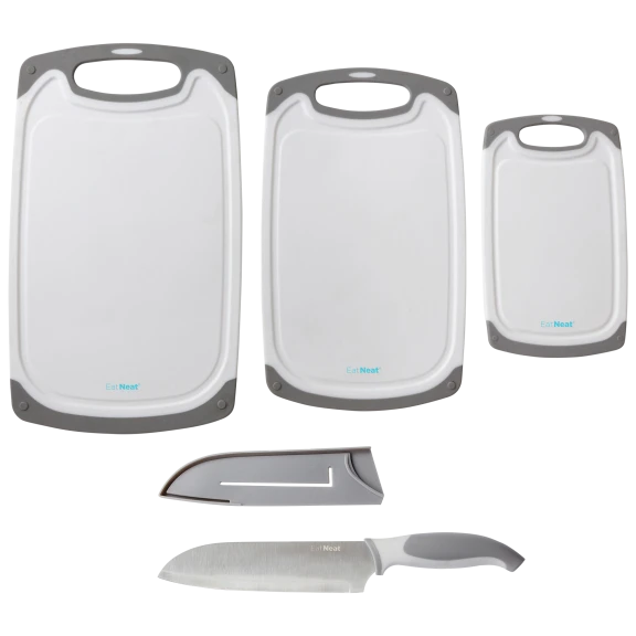 EatNeat 3-Piece Non-Slip Cutting Boards & Stainless Steel Knife Set