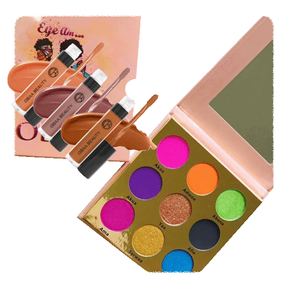 Obaa Beauty 9-Shade Eyeshadow Palette and 3-Shade Lipstick Bundle