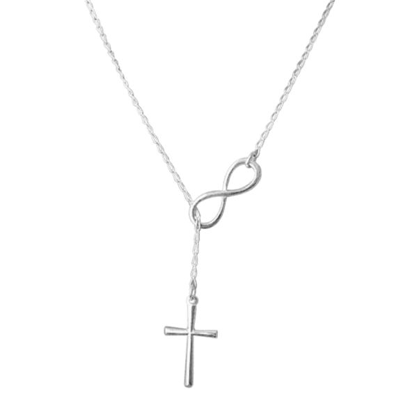 Hollywood Sensation Sterling Silver Plated Cross and Infinity Necklace