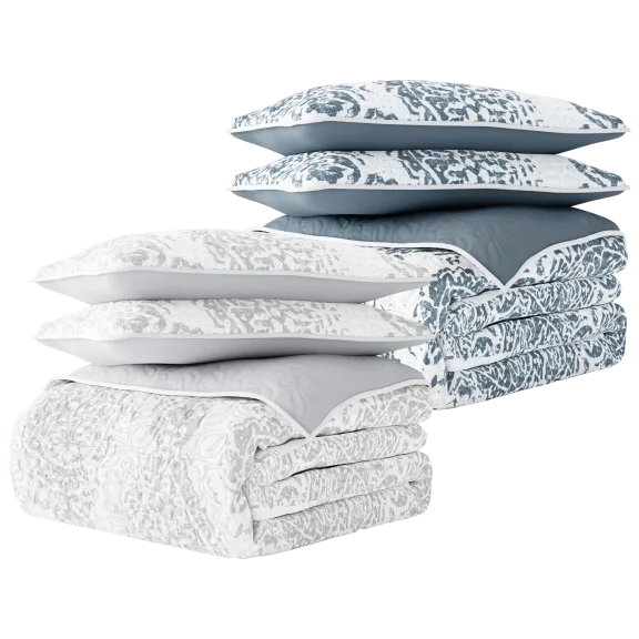Cloth & Gable Distressed Damask Reversible Quilted Coverlet Set