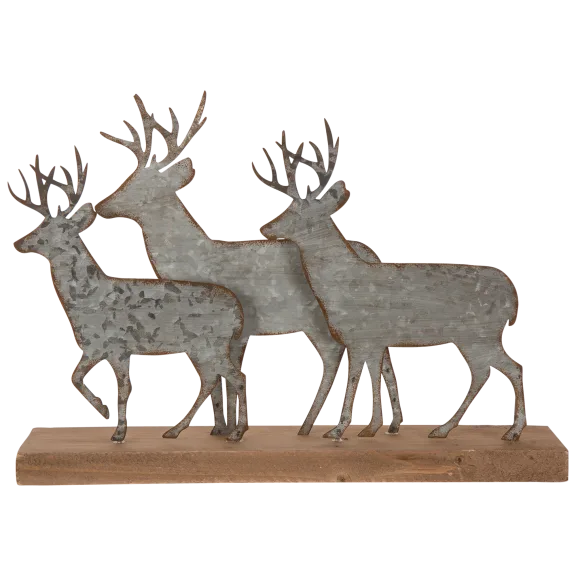 Glitzhome 13.19"L Galvanized Metal/Wooden Reindeer Table Decor