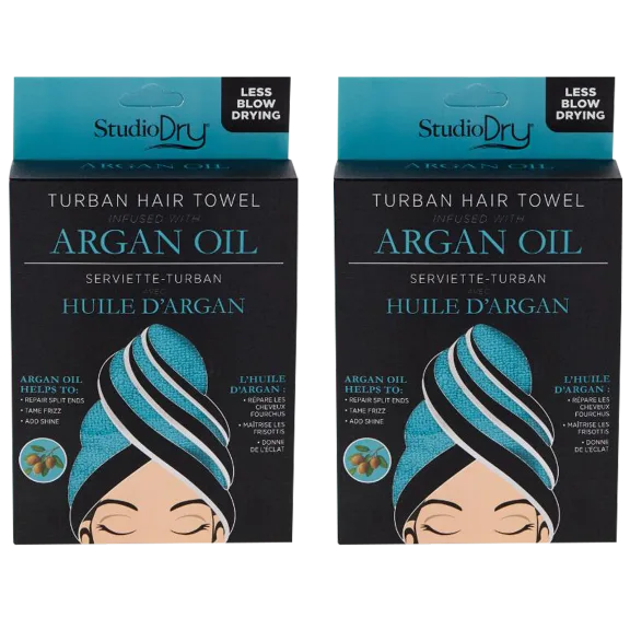 2-Pack: Studio Dry Infused Turbans with Argan Oil