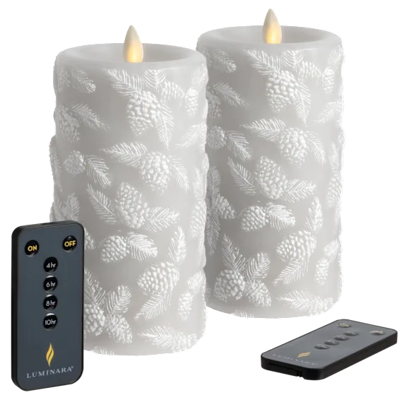 The Sculpted Wax Pinecone and Greenery Flameless Candle Set