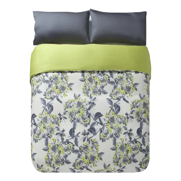 3 Piece: Elegant Linens Etta Floral 100% Cotton Reversible Duvet Set