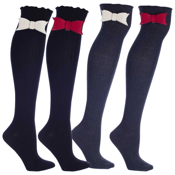 4-Pack: MinxNY Ribbed Knee-High Boot Socks with Snap-On Bow Tie
