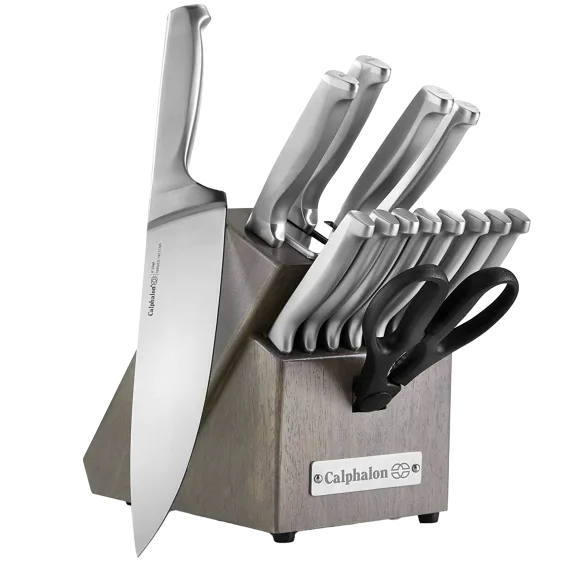 Calphalon Classic 15-Piece Self-Sharpening Knife Block Set in Gray Wood