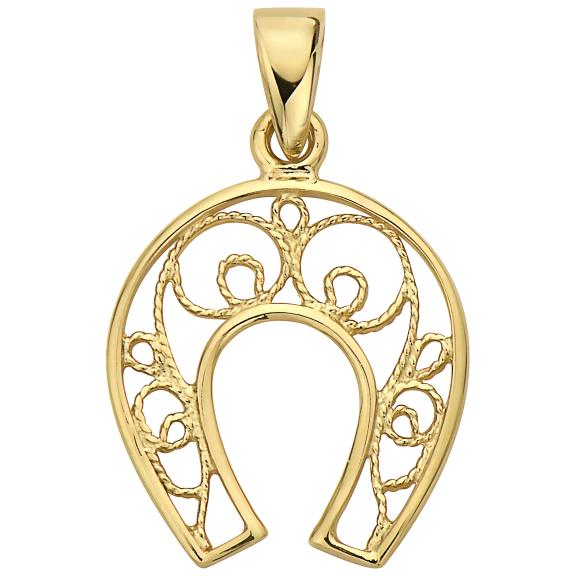 Pori Jewelers 14K Yellow Gold Delicate Details Horseshoe Lucky Pendant