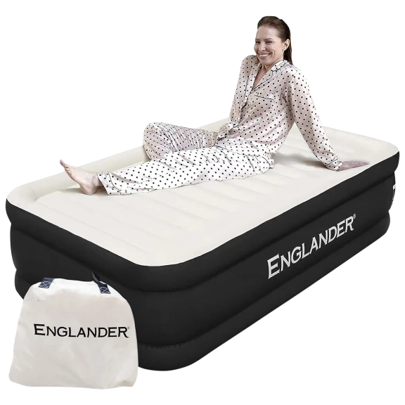 Englander Luxury Double High Air Mattress With Built In Pump (Twin, Black)