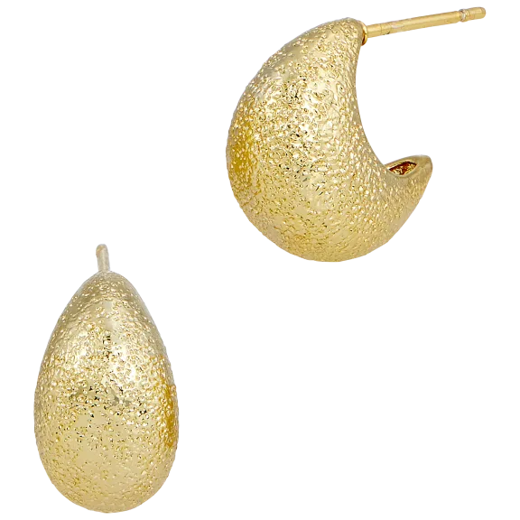 Savvy Cie 18K Gold Plated Brushed Chunky Moon Drop Earring