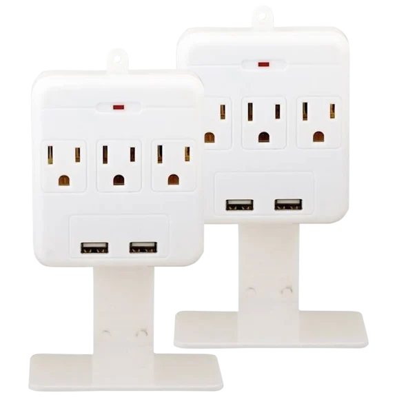 2-Pack: iCover 3-Outlet Surge Protector with 2 USB Ports & Removable Shelf