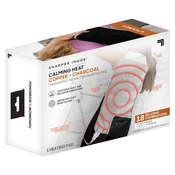 Sharper Image Calming Heat Copper & Charcoal Infused Vibrating Heating Pad