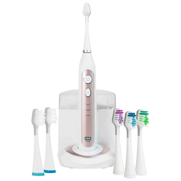 Smile Bright Elite Sonic Toothbrush with UV Sanitizing and 6 Brush Heads (Rose)