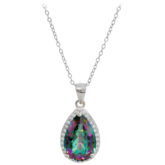 Savvy Cie 4.00 Carat TW Sterling Silver Mystic Quartz Drop Pendant