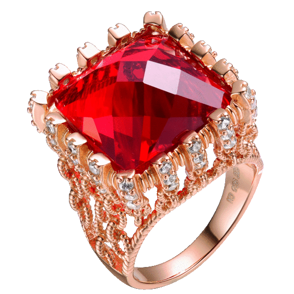 RelavenO Elegant Sterling Silver Cocktail Ring with Cushion Ruby Red