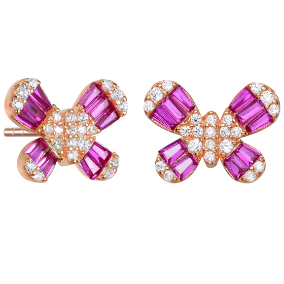 RelavenO Elegant Sterling Silver Butterfly Stud Earrings in Ruby Red