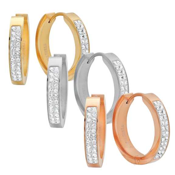 3-Pack: Huggie Earrings with Swarovski Crystals