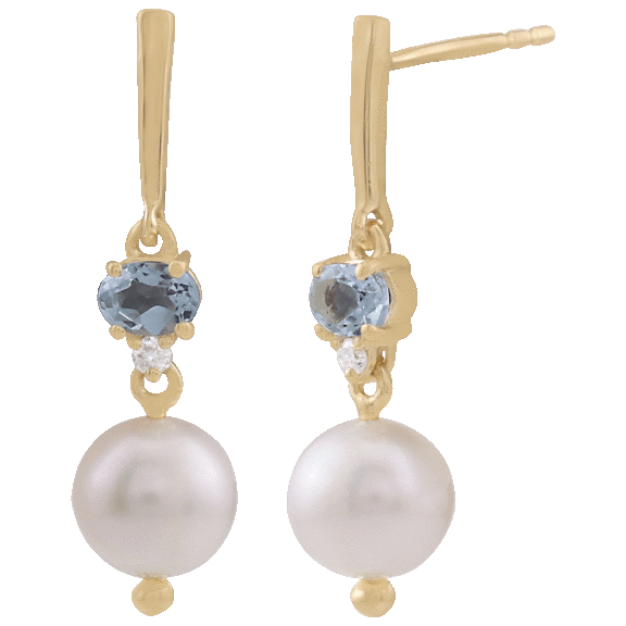 Gemistry Gold over Sterling Silver Genuine Stone, Pearl & Diamond Drop Earrings
