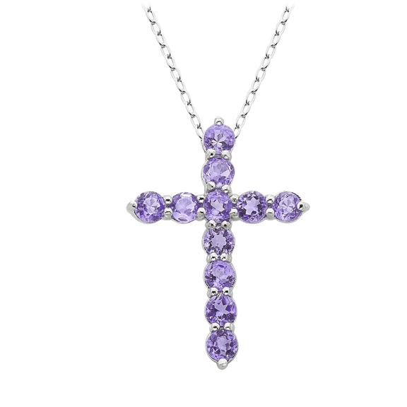 Tamborat Lab Created Amethyst Stones White Gold Plated Cross Necklace