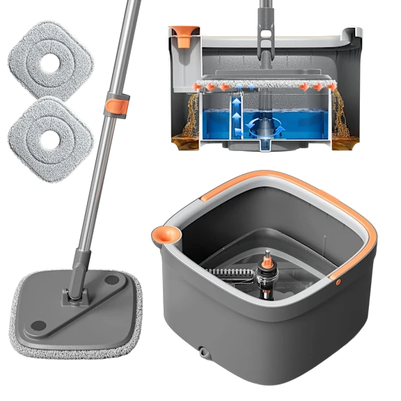 Spin Mop and Bucket Set with Separate Dirty Water System
