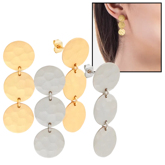 Sole du Soleil Jewelry Marigold 18K Gold Plated Satin Hammered Dangle Earrings