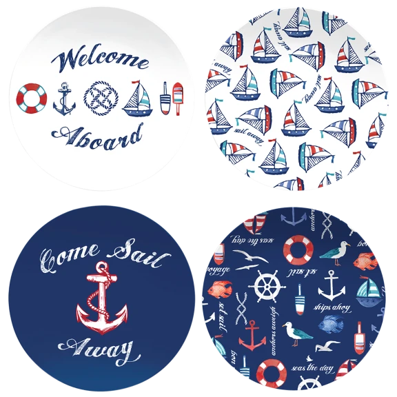 Set of 4 Tarhong Nautical 9-inch Assorted Salad Plates