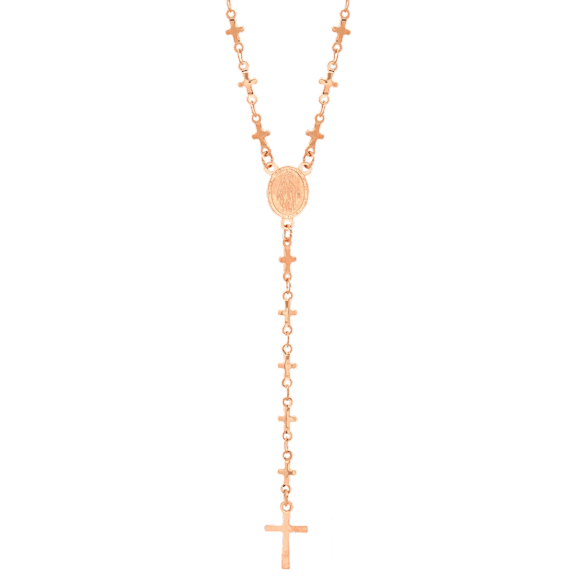 Steeltime Cross Rosary Necklace & Simulated Diamond Earrings Set