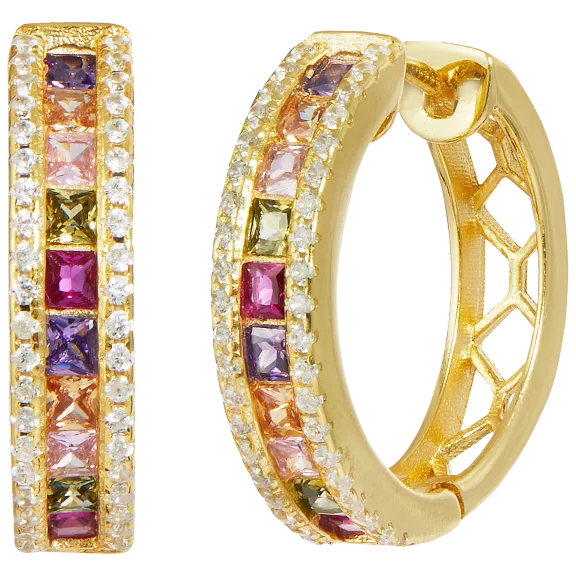 Savvy Cie 18K Sterling Silver Multi Color Hoop Earrings