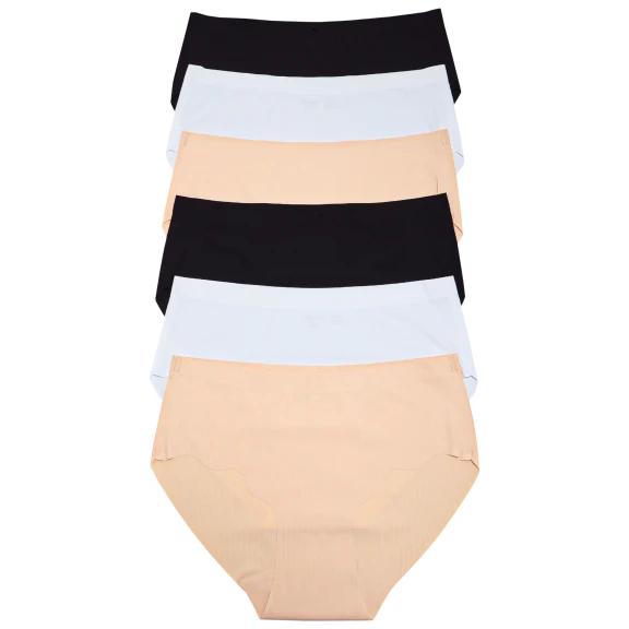 6-Pack: Angelina Nylon Lasercut Hiphuggers with Scallop Detail
