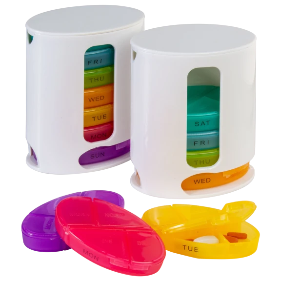 2-Pack: Hakol 7-Day Pillbox Case with Large Separate Compartments