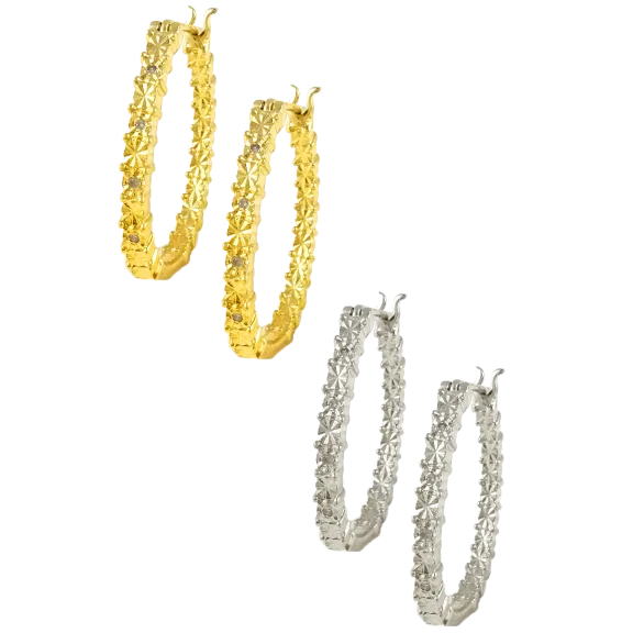 Savvy Cie 18K Gold 1" Diamond Hoop Earrings