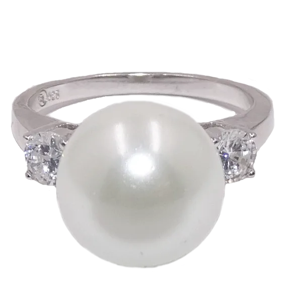18K White Gold Sterling Silver Solitaire Swarovski Pearl Ring