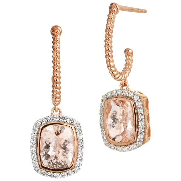 Savvy Cie Genuine Morganite Halo Drop Earrings
