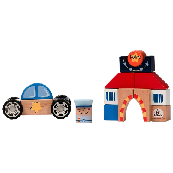 BooKid Wooden Police Station Blocks - 19 Piece Set