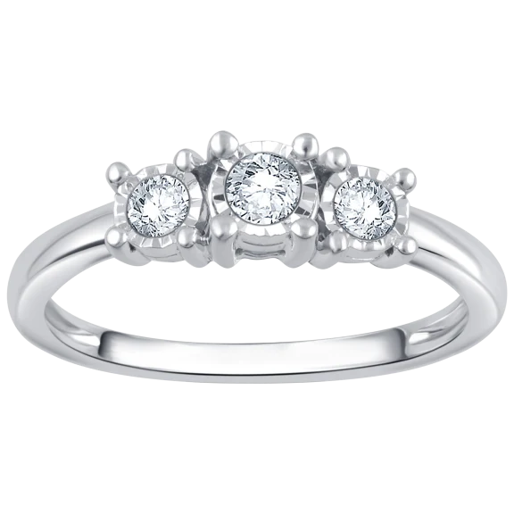 Diamond Muse 1/4 Carat TW Sterling Silver Genuine Size 7 Diamond 3 Stone Ring
